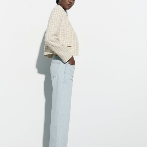 NWT Zara Cropped Checkered Blazer Medium - Gold Button Detail - Picture 3 of 6